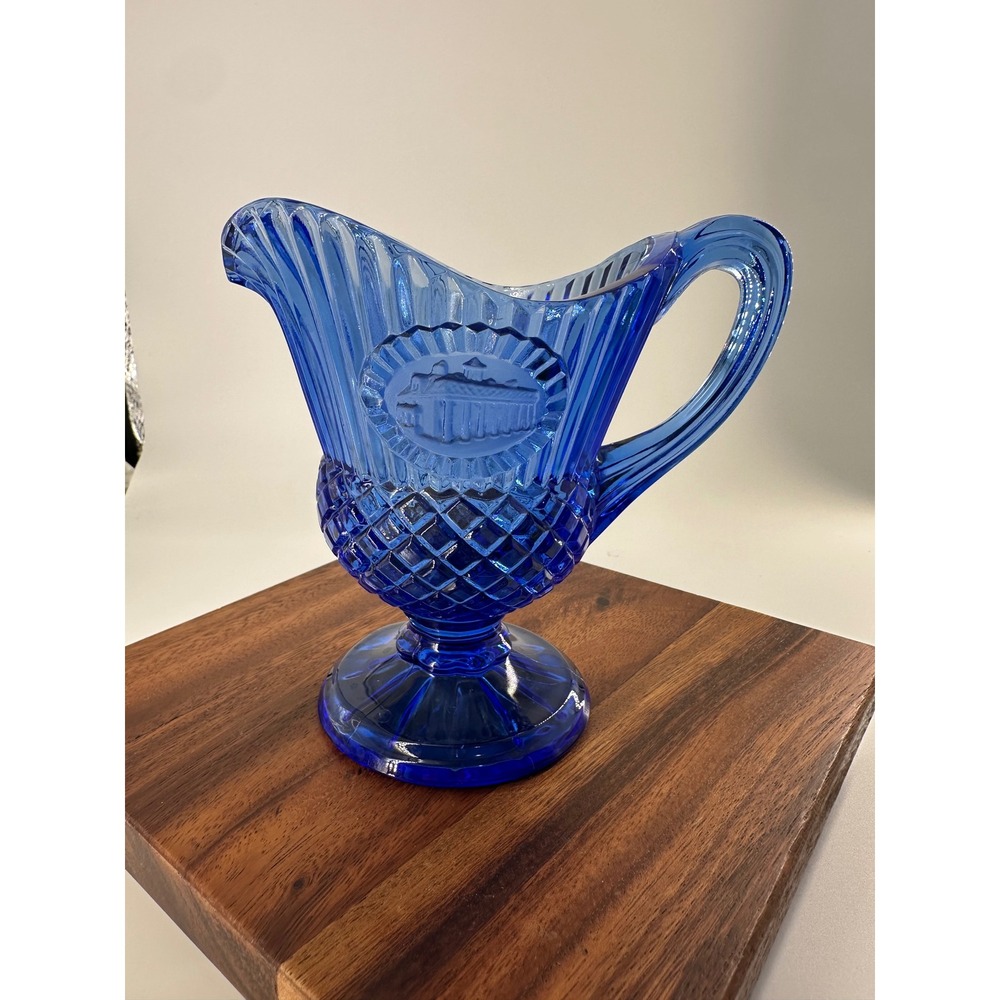 Avon Cobalt Blue Glass Pitcher 1876‎ Centennial Exhibition Main Building Creamer
